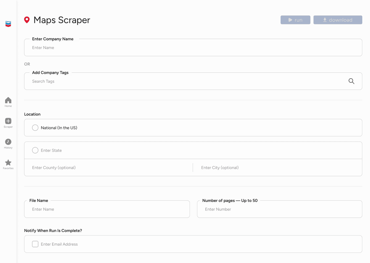 Data results and export interface