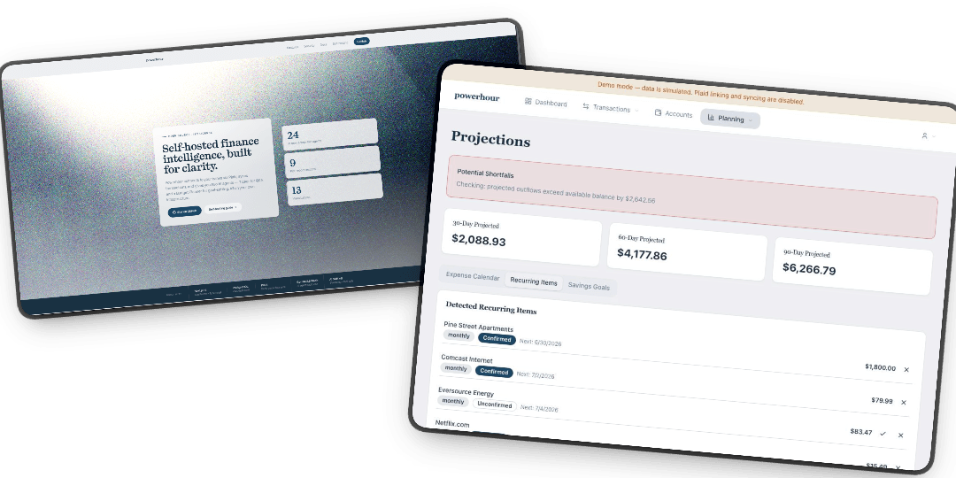 Powerhour personal finance dashboard and projections interface