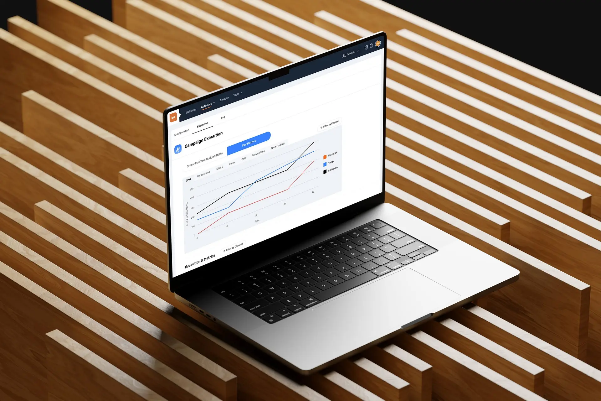 Brand Networks campaign execution dashboard displayed on a laptop